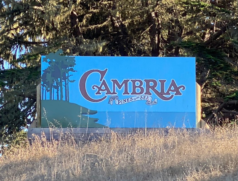 Welcome sign in Cambria. One of the best California central coast towns to visit in the state. 