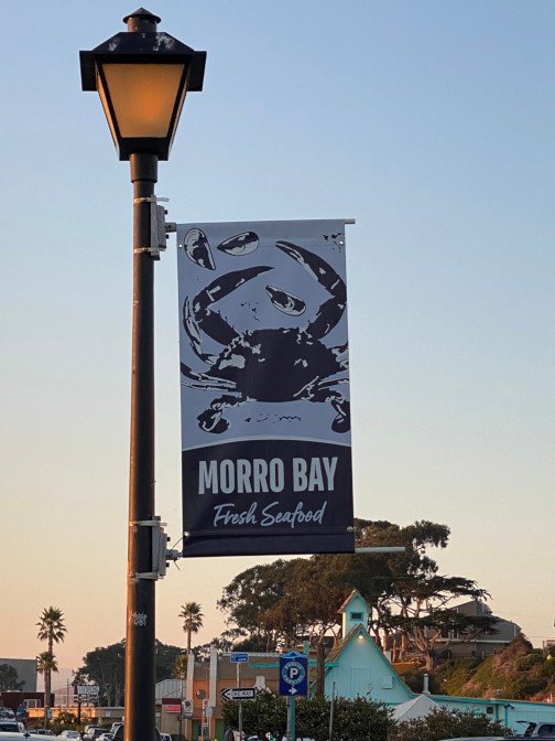 A Lamp Post with a Morro Bay sign in Morro Bay California