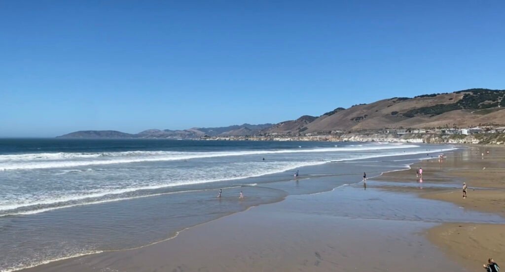 View of the Pismo Beach shoreline. Pismo Beach is also one of the top California central coast towns to visit.