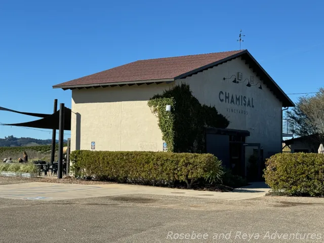 Picture of Chamisal Winery tasting room building and outside patio