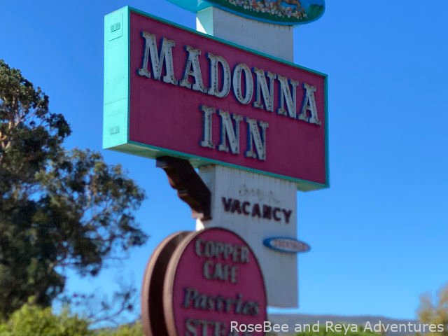 Pink sign of the Madonna Inn in San Luis Obispo