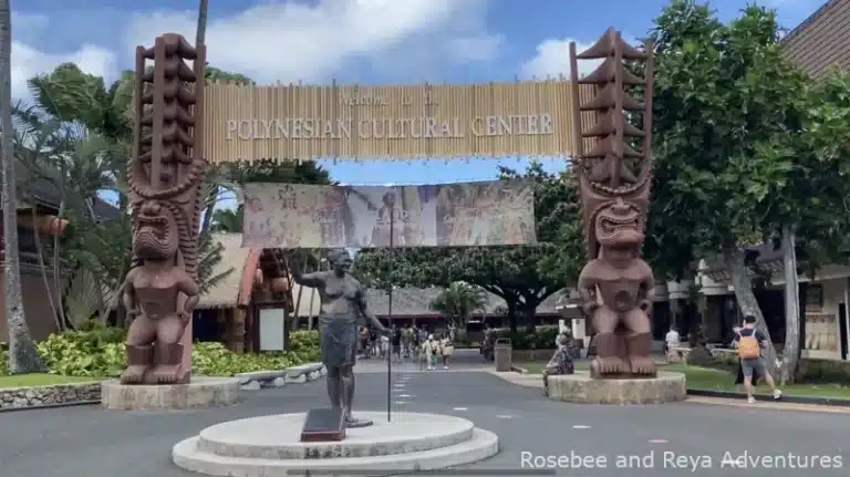 The entrance to the Polynesian Cultural Center. One of the top things to do in Oahu.