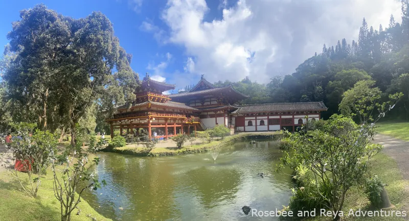 The grounds and a koi pond which are located on the back side of the Byodo-In Temple.