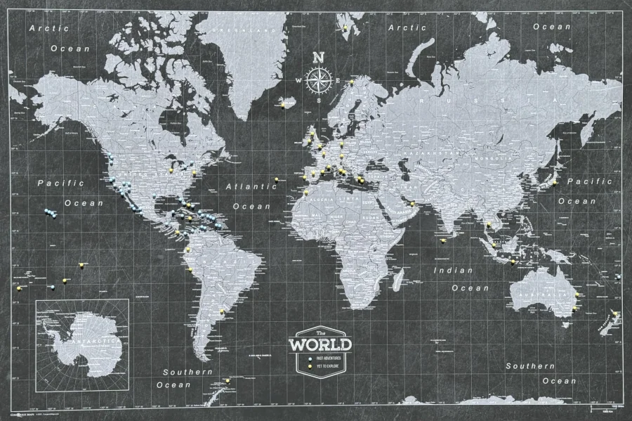 World map with the places we have traveled marked.
