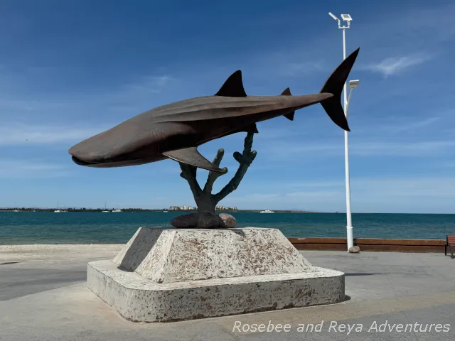 Picture of the whale shark sculpture on the Malecon in La Paz, Mexico cruise port