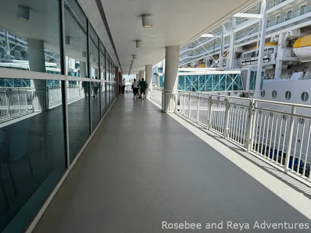 View of the walkway that goes to the ramp where passengers can board the Cruise Ship