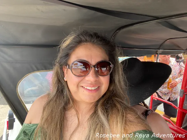 Picture of Reya riding in a Tuk Tuk on a city tour in Ensenada, Mexico