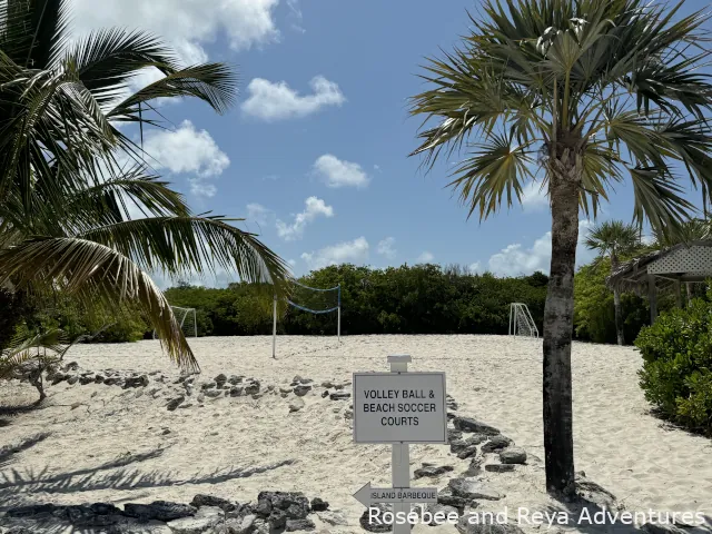 Volleyball and beach soccer courts on Half Moon Cay