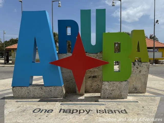 View of the colorful Aruba One Happy Island Letters