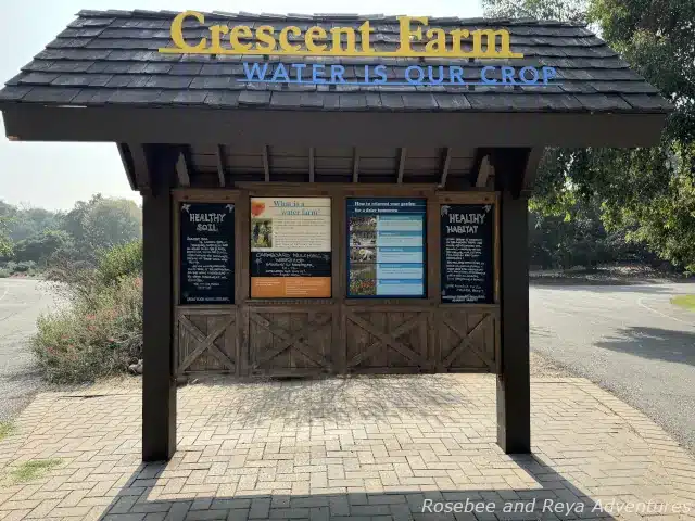 Picture of the Crescent Farm information board in the Meadowbrook Garden at the Los Angeles County Arboretum and Botanic Garden