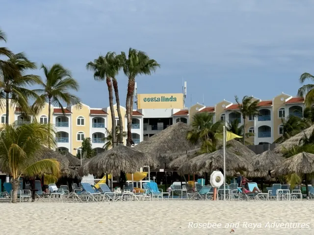 View of a resort on Eagle Beach in Aruba