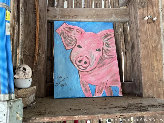 Painting of a pig from Mt. Pellier Hut Domino Club