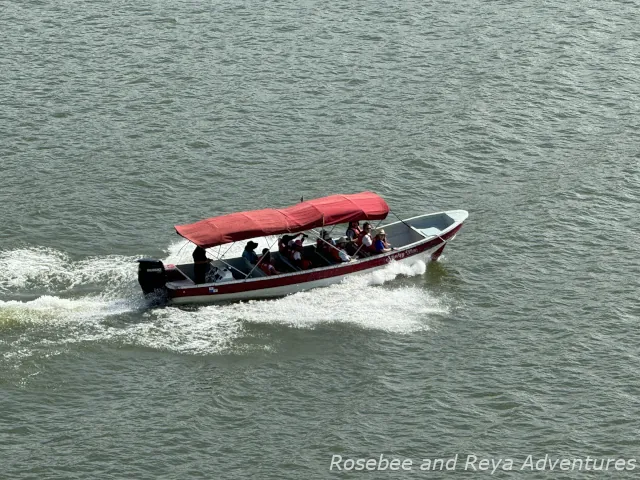 Picture of people in a boat on an eco-cruise boat tour of Gatun Lake