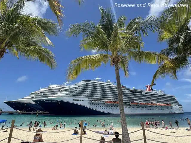 View of two Carnival cruise ships docked at Grand Turk Cruise Center