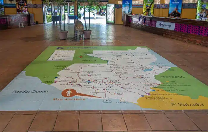 Map of Guatemala on the floor of Puerto Quetzal Cruise Port Welcome Center