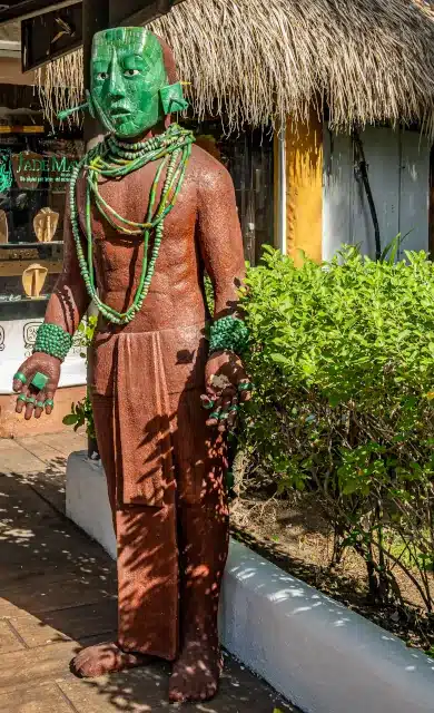 Statute with a Jade Mask outside the Jade Museum at Puerto Quetzal Cruise Port