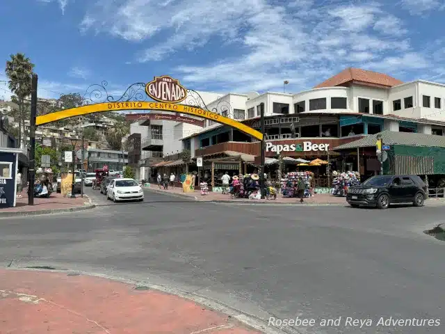 Ensenada Sign and Papas & Beer in the main tourist shopping area.