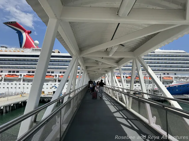 Picture of a Carnival cruise ship while walking on the bridge from the Long Beach Cruise Terminal to the ship.