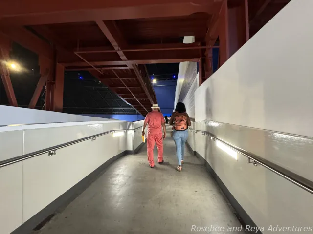 Picture of the inclined path inside the Long Beach Cruise Terminal to get to where you board the cruise ship.